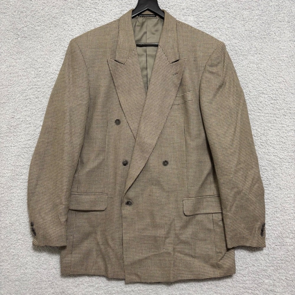 Pierre Balmain Silk Wool Double Breasted Blazer Size 44L Houndstooth Vintage